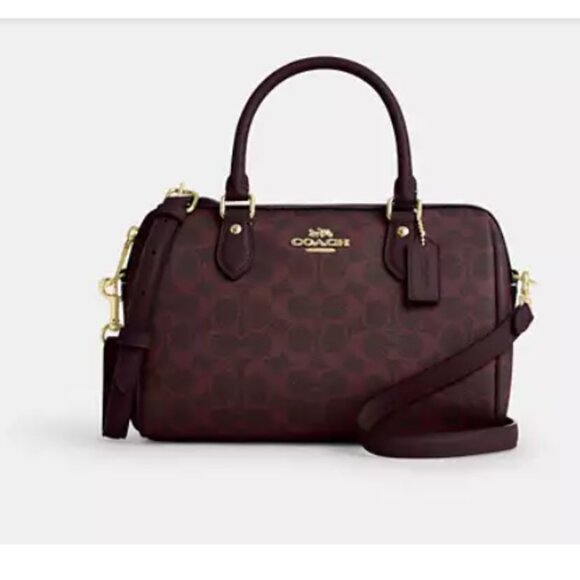 Rowan Satchel Bag In Signature Canvas IM/Black Currant - Picture 1 of 7